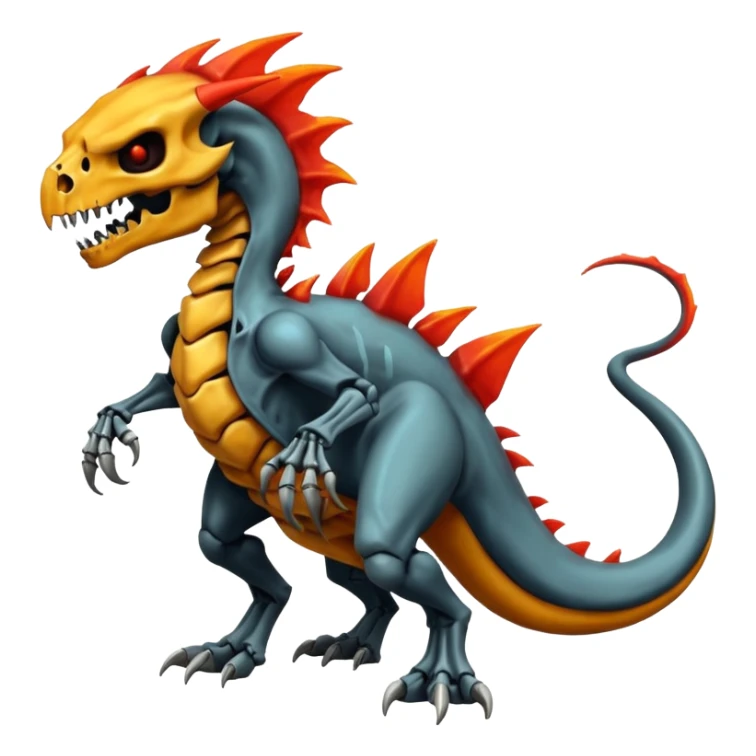 Oily smooth glossy evil sharp edgy badass skeletal fiery skull-faced l Charmeleon-Zeraora-Salandit-fusion, full body sticker