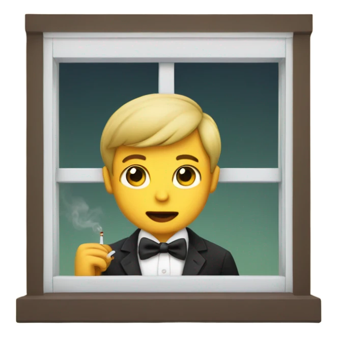 boy with bowtie by window with cigarette in mouth sticker