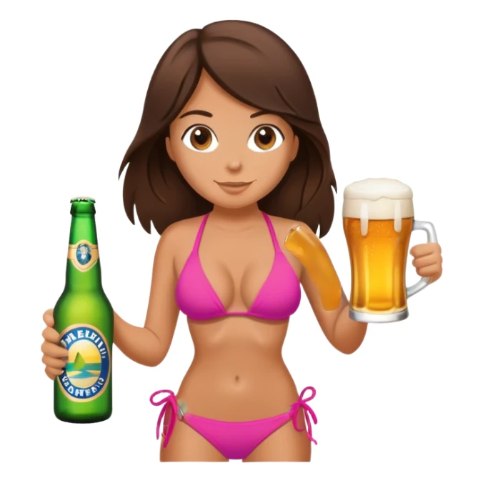 Brunette surfer in a bikini drinking a beer sticker