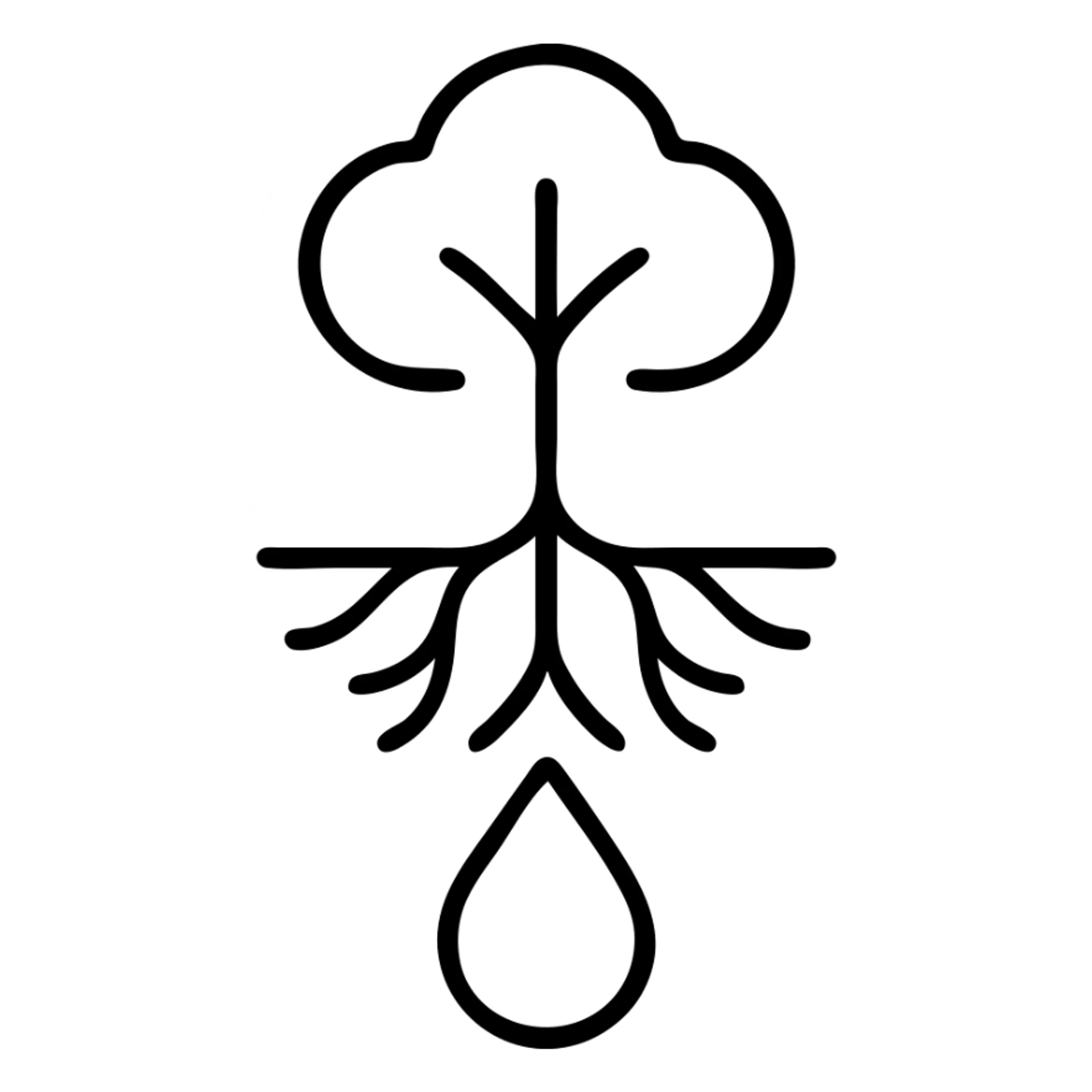 Tree with roots connecting to a water droplet, symbolizing environmental care and commitment sticker