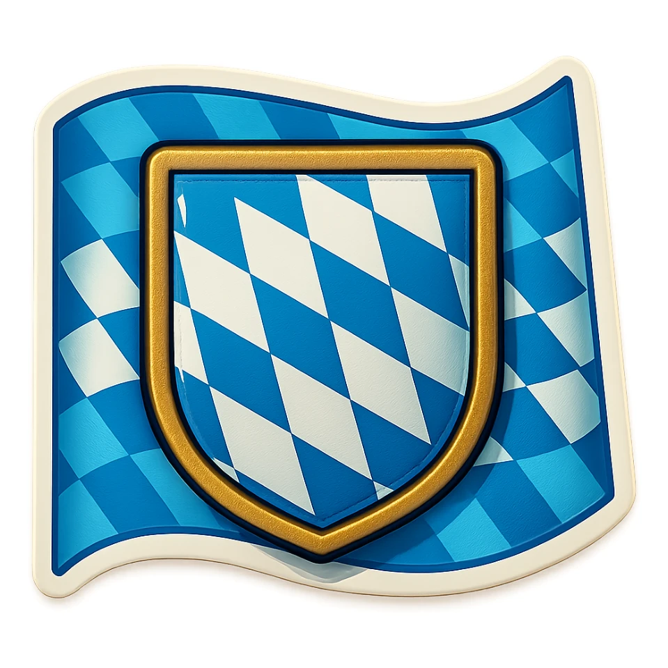Bayern (Bavaria) blue and white lozenges shield, less cartoonish, with the Bavarian flag as background, retro stickers style, no text sticker
