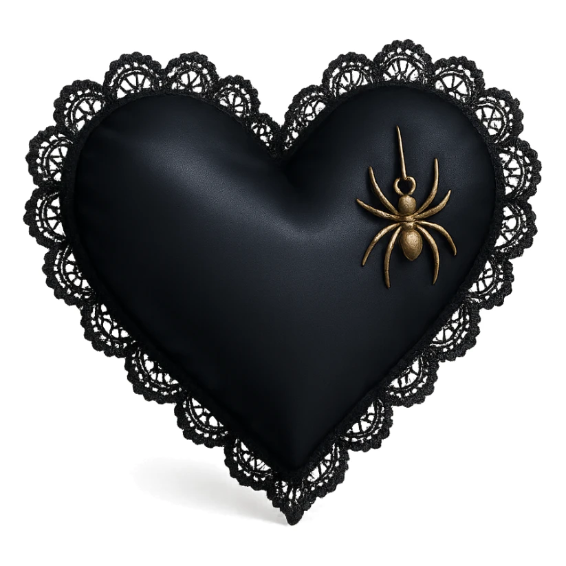 gothic heart in 3D black style, midnight blue silk, silver spider charm, lace trim, mysterious and rich sticker