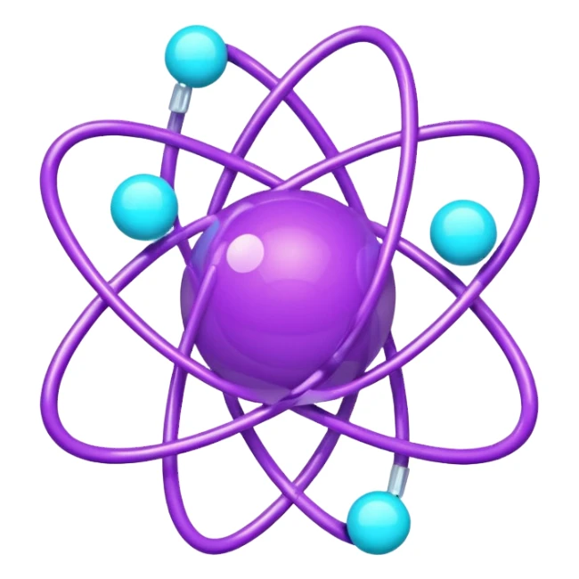 minimalistic atom, neon purple (#8B5CF6) and cyan (#00E0FF), representing Atom team creativity and innovation, clean tech design sticker
