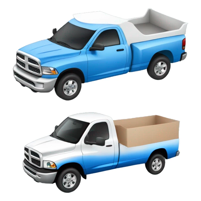 White truck faded to blue, dodge ram, doolie sticker