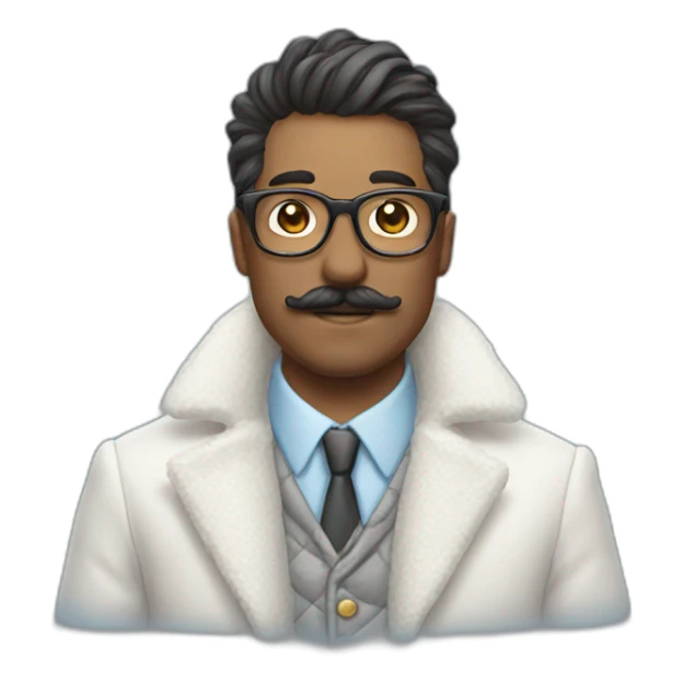 glasses and mustache man, wearing an unicorn flurry winter suit sticker