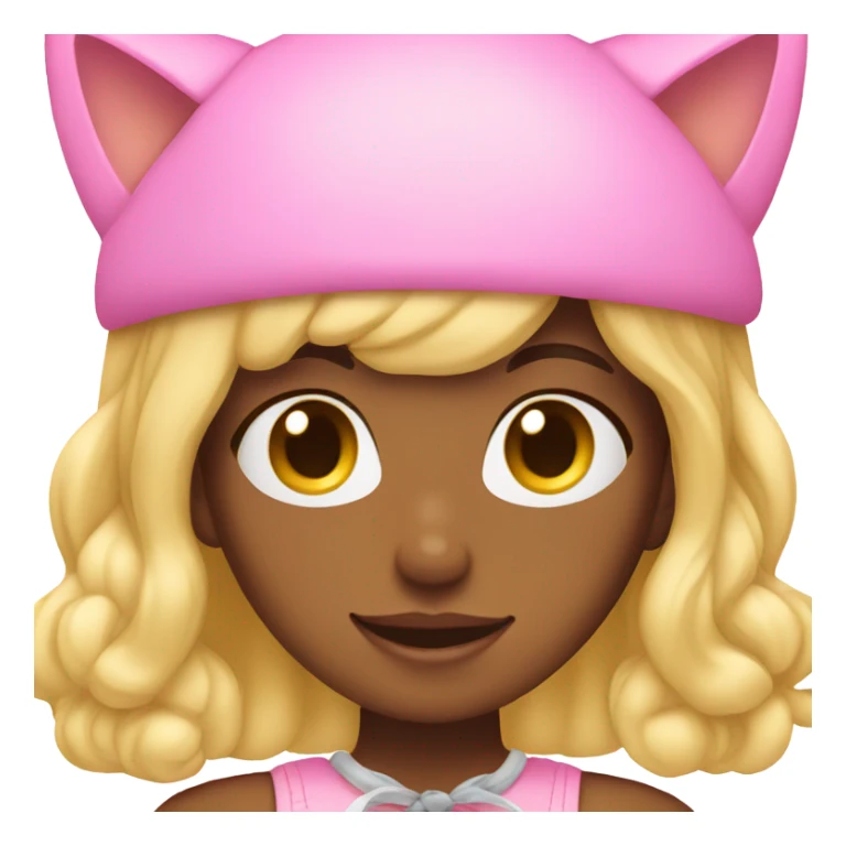 blonde girl in a pink hat with cat ears sticker
