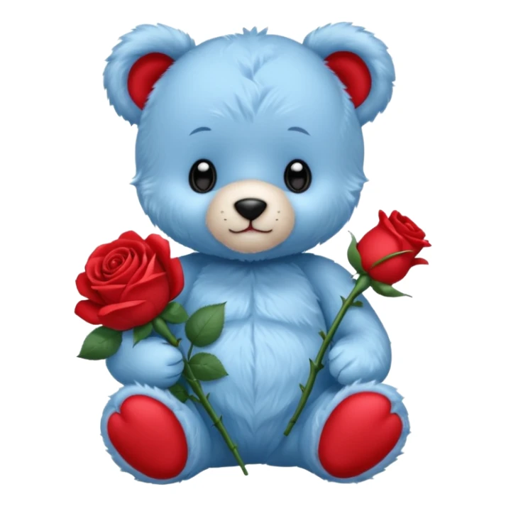cute blue baby teddy bear holding roses  sticker