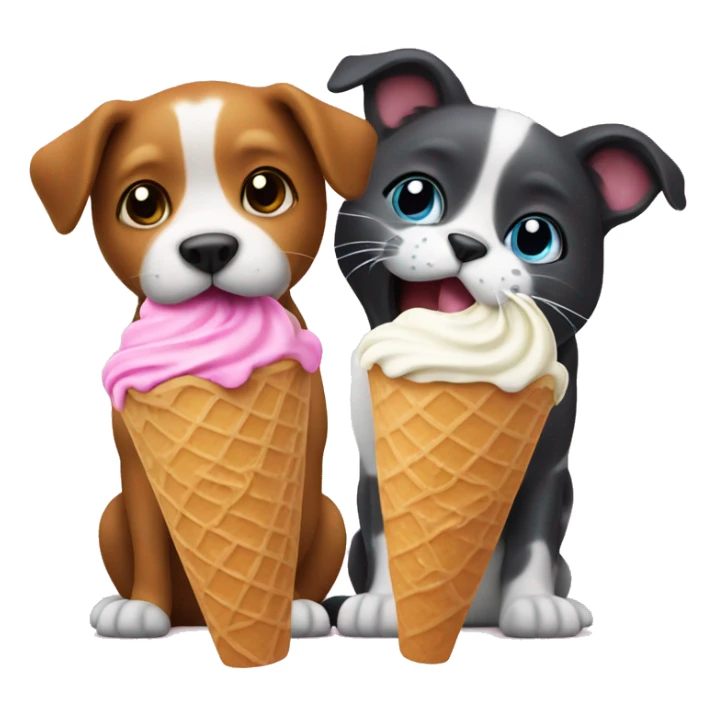 Dog and cat eating ice cream sticker