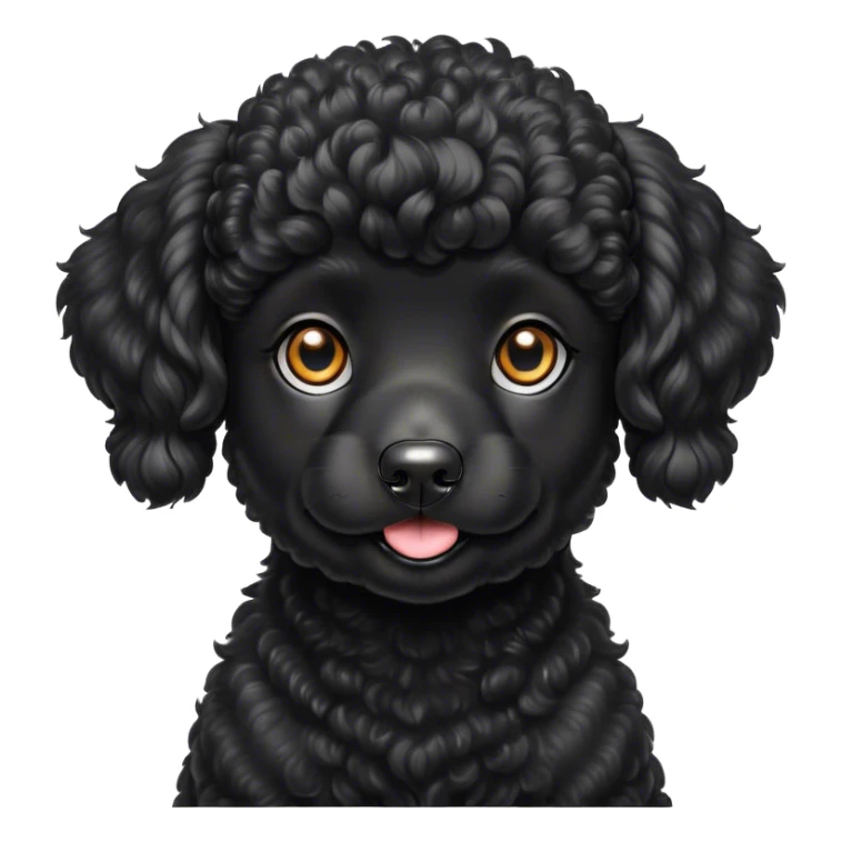 Cinematic Cute Black Poodle Portrait Emoji, Head tilted playfully and inquisitively, showcasing a bouncy, curly jet-black Fur with a striking sheen, round, sparkling dark eyes filled with curiosity, Simplified yet irresistibly adorable features, highly detailed, glowing with a warm, friendly glow, high shine, affectionate and lively, stylized with a touch of whimsy, bright and endearing, soft glowing outline, capturing the essence of a mischievous yet loving companion, so playful it feels like it could bounce out of the screen and into your arms! sticker