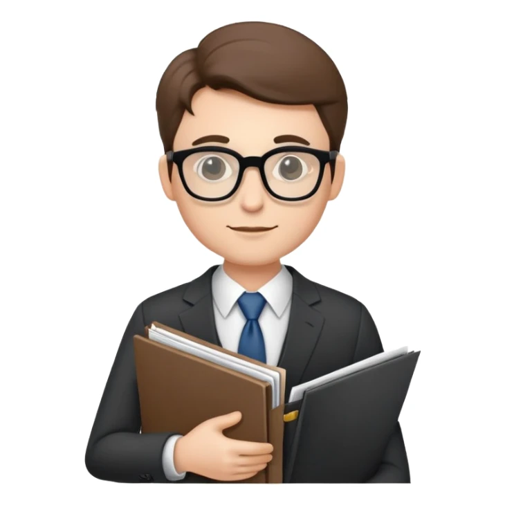 accountant wearing glasses and suit, with paperwork sticker