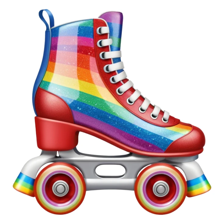 red vintage glitter roller skate with a white leather boot, rainbow stripes glitter sticker