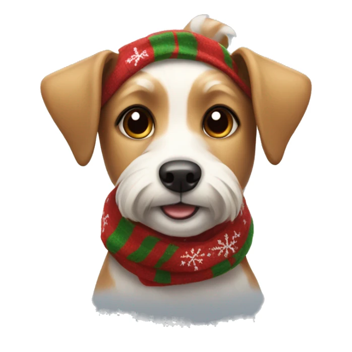 Small terrier dog with floppy ears wearing Christmas scarf  sticker