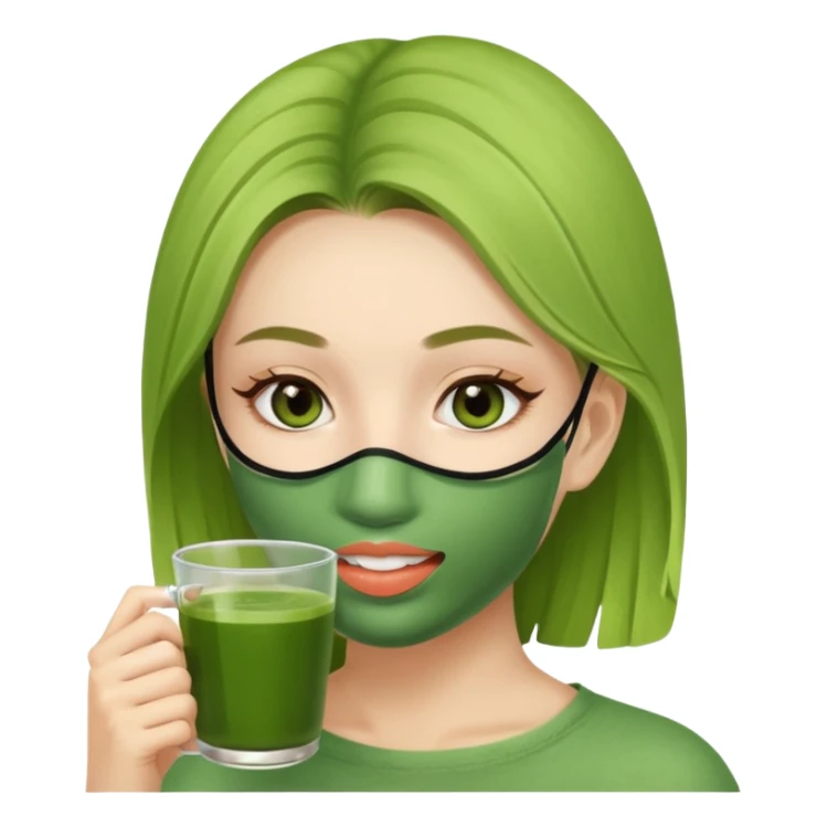 clean girl vibe drinking matcha with face mask sticker