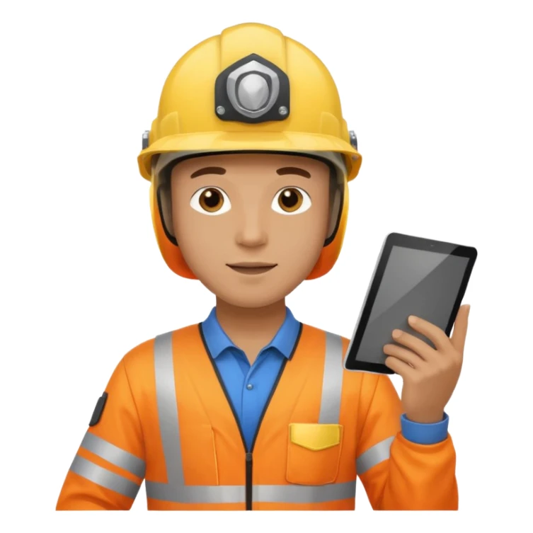 a guy wearing safety outfit with helmet holding a safety first tablet sticker