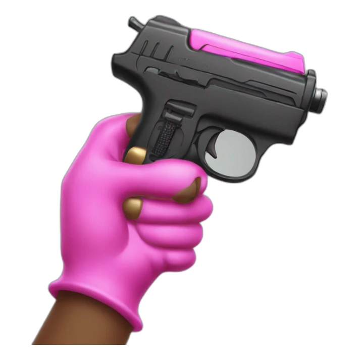 brown hand with pink nails holding large scary dark water gun sticker
