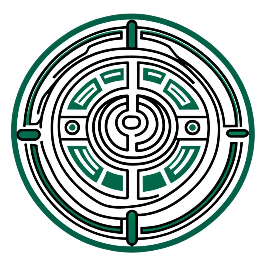 Perfect geometric Maya glyph for message received, absolutely precise shapes, ONLY white and dark green color, hieroglyphic style sticker