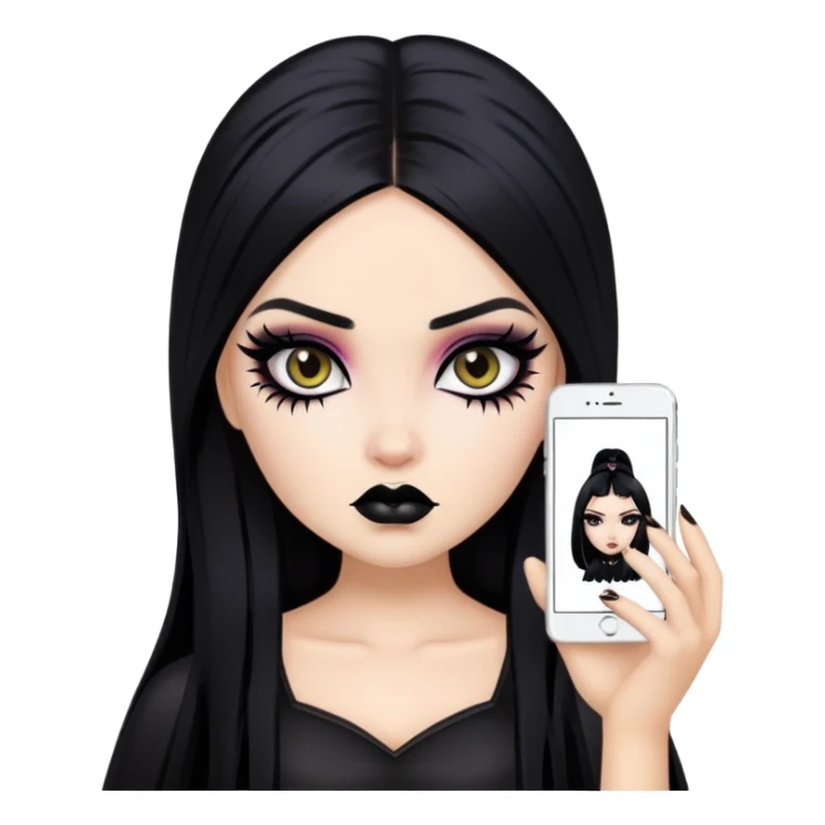 gothic style, black hair, gothic makeup, pretty bratz baddie sticker