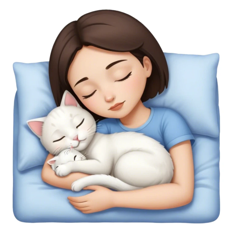 White kitty sleeping on brunette white girl short hair  sticker