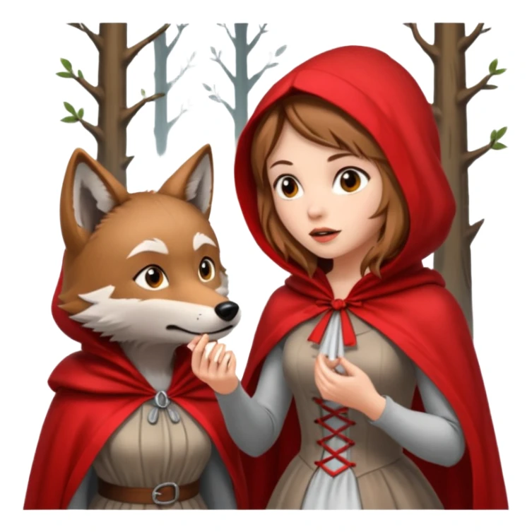 Caperucita roja hablando con el lobo en el bosque sticker
