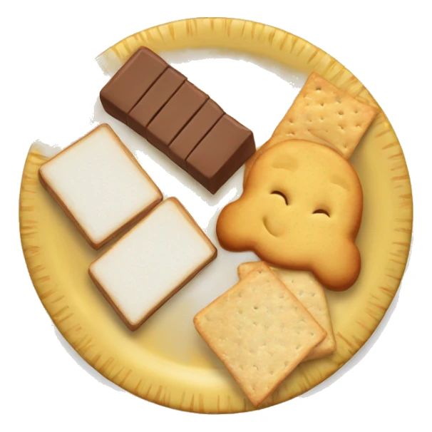 a plate consisting of candy, crackers, white bread and general snaks sticker