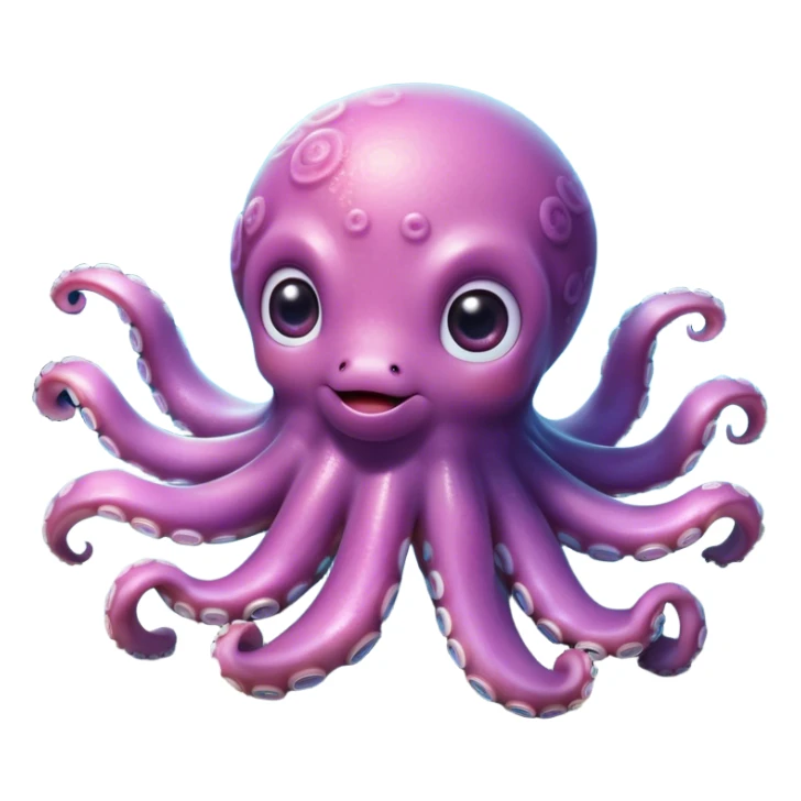Cinematic Cute Octopus Portrait Emoji, Head tilted playfully and inquisitively, featuring a charming, rounded body with soft, shimmering skin and eight expressive, gently curling arms with playful suckers, with round, sparkling eyes full of wonder, Simplified yet irresistibly adorable features, highly detailed, glowing with a warm, inviting underwater glow, high shine, affectionate and lively, stylized with a touch of whimsical marine charm, soft glowing outline, capturing the essence of a mischievous yet loving octopus that seems as if it could float out of the screen into your arms! sticker