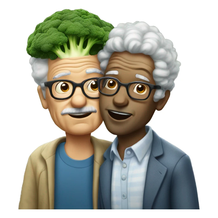 man with broccoli hair and glasses kissing an elderly man sticker