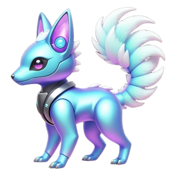 Mechanical Nebulae Pastel Hot Exotic Lush Warm Cute Adorable Colorful Shiny Iridescent Futuristic Modern Cybernetic Protogen-Vernid-Fakémon-Pokémon-creature-fusion (full body) sticker