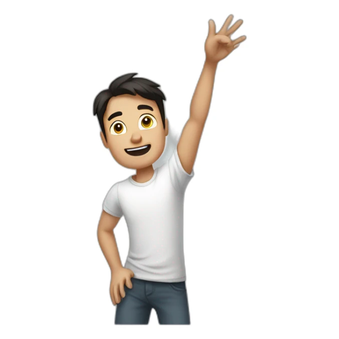 dark haired man in white t-shirt raising arms in victory sticker