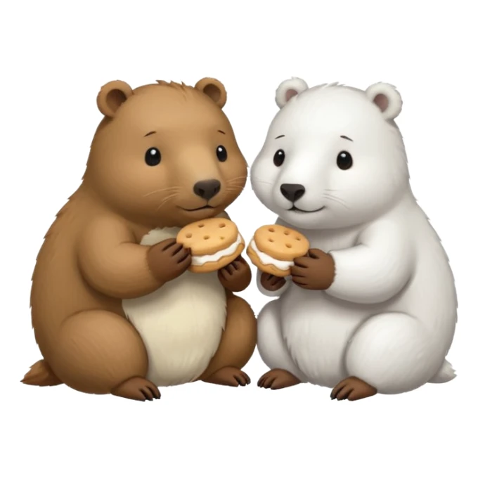 small capybara and a snow bear eating biscuits with each other sticker