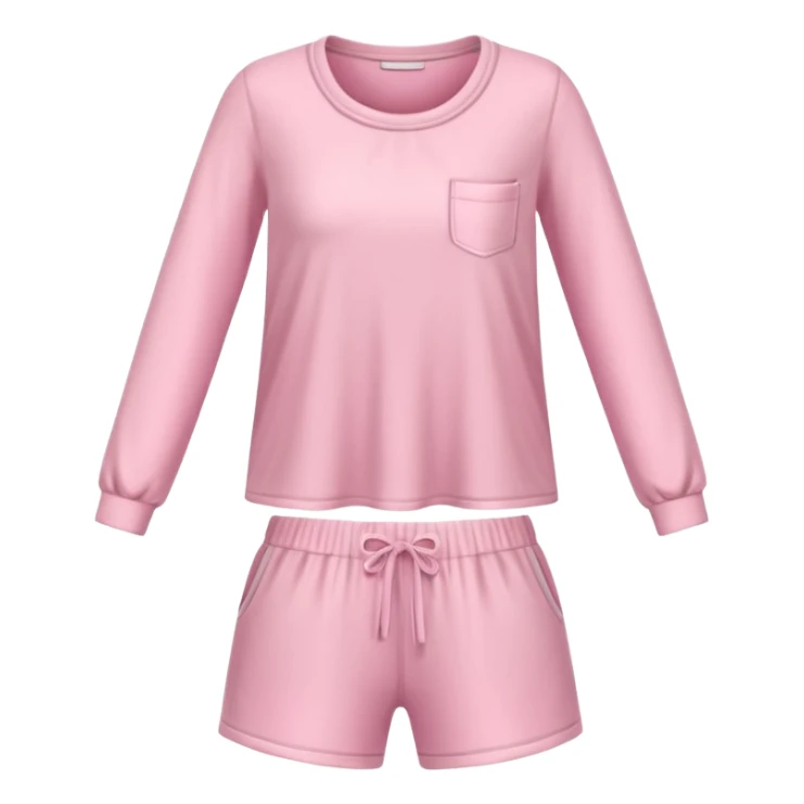  pink ozy two-piece pajama set with a soft fabric texture, long-sleeve top and pants, cute and comfy design, folded or on a hanger, pastel tones, realistic style, isolated on transp sticker