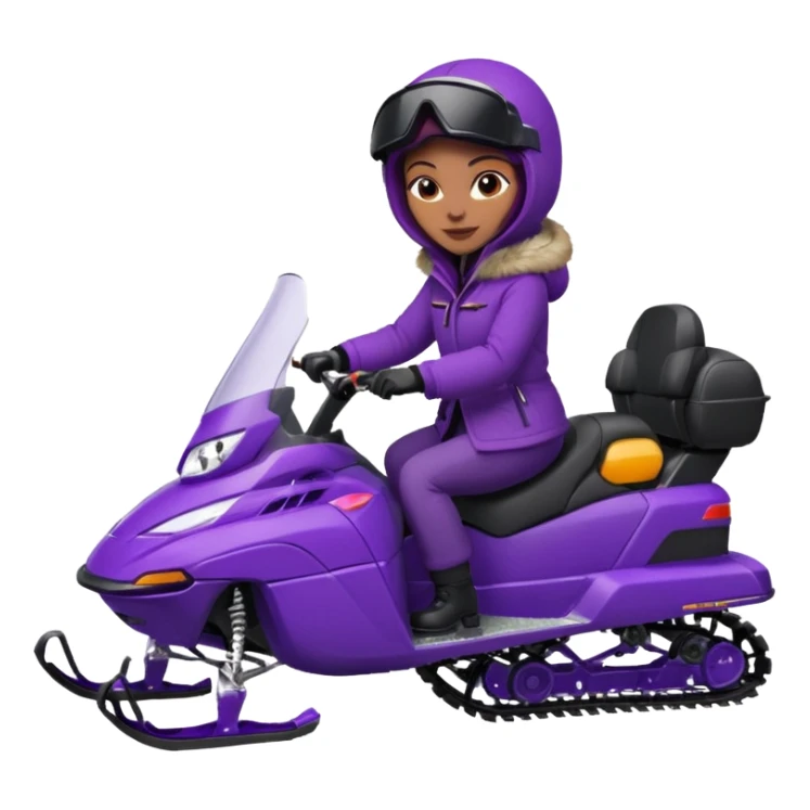 Woman wearing red coat  on purple snowmobile sticker