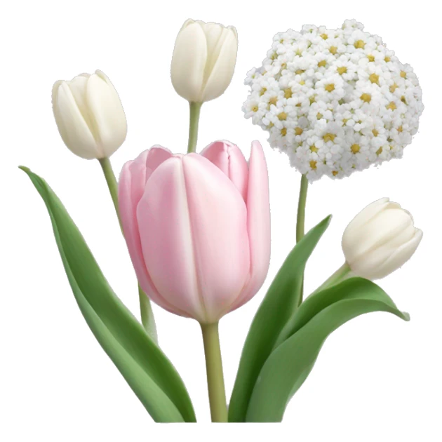 light pink tulip, baby's breath, and white chrysanthemum bouquet sticker