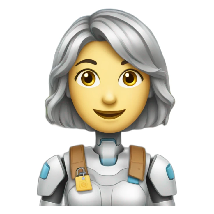 a friendly and warm  female robot who works as customer support agent in a bavarian town sticker