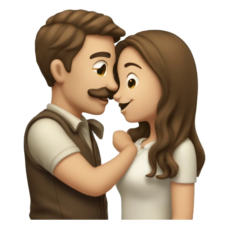Guy with mustache kissing girl in brown hair sticker