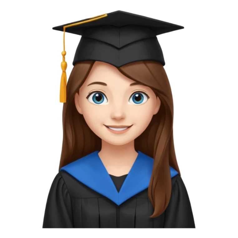 school graduation with a pretty female graduating student with long brown hair, blue eyes sticker