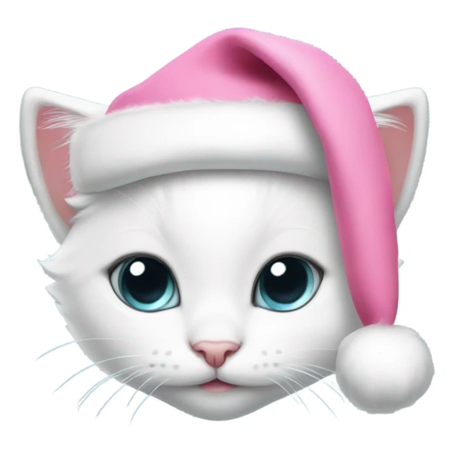 Cute White kitten wearing pink Santa hat and pink Santa Coat sticker