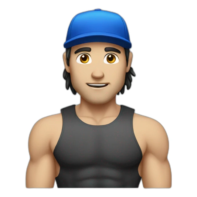 white guy who is strong with black longhair with blue cap sticker