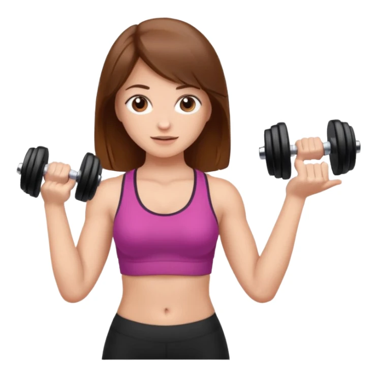 Brown haired girl stands back and holds dumbbells  sticker