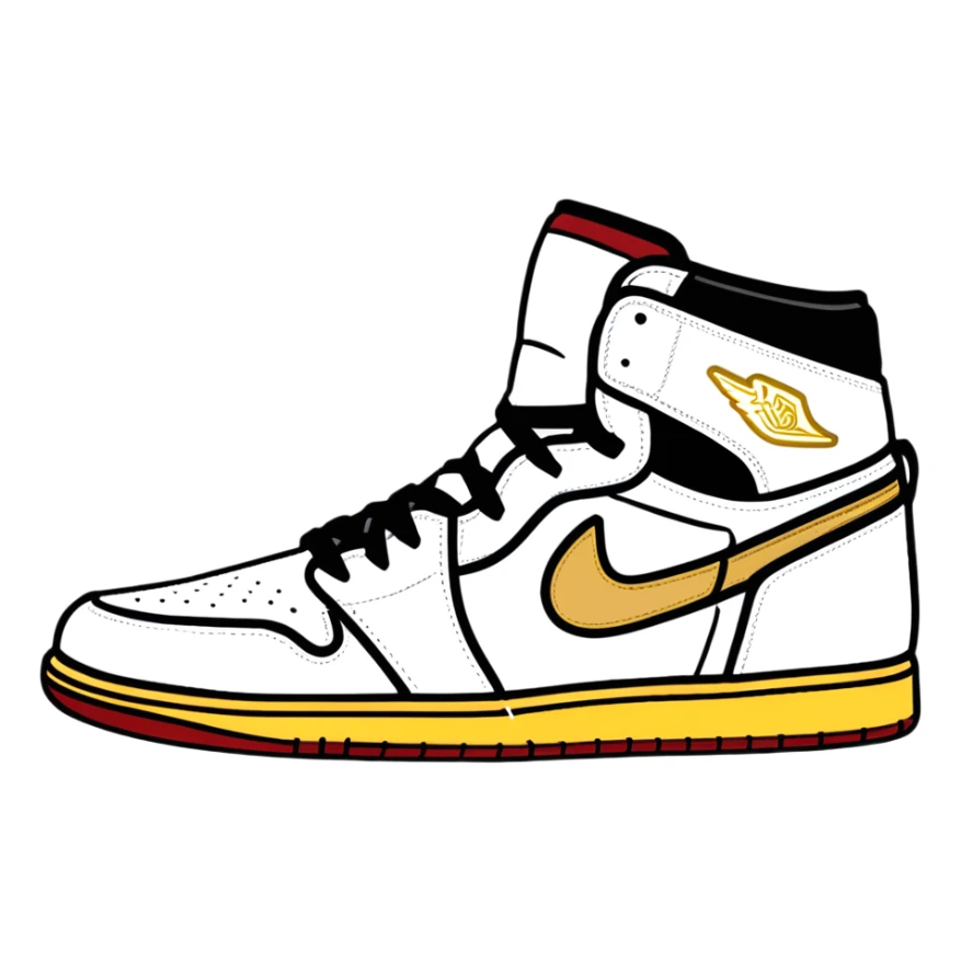 Jordan 1 sneaker, all black with a metallic gold swoosh sticker