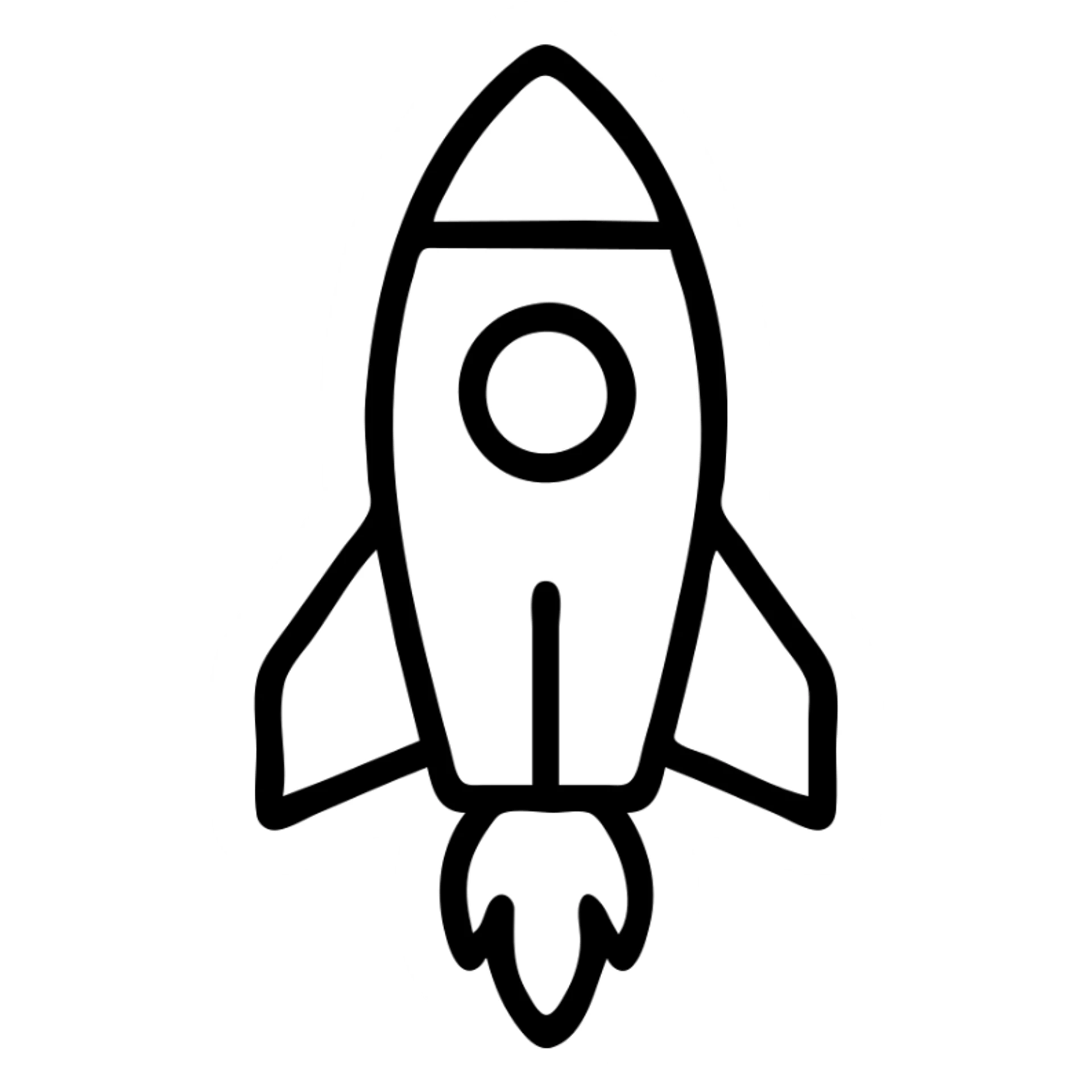 rocket icon, bold lines, outlined icon style, no fill sticker