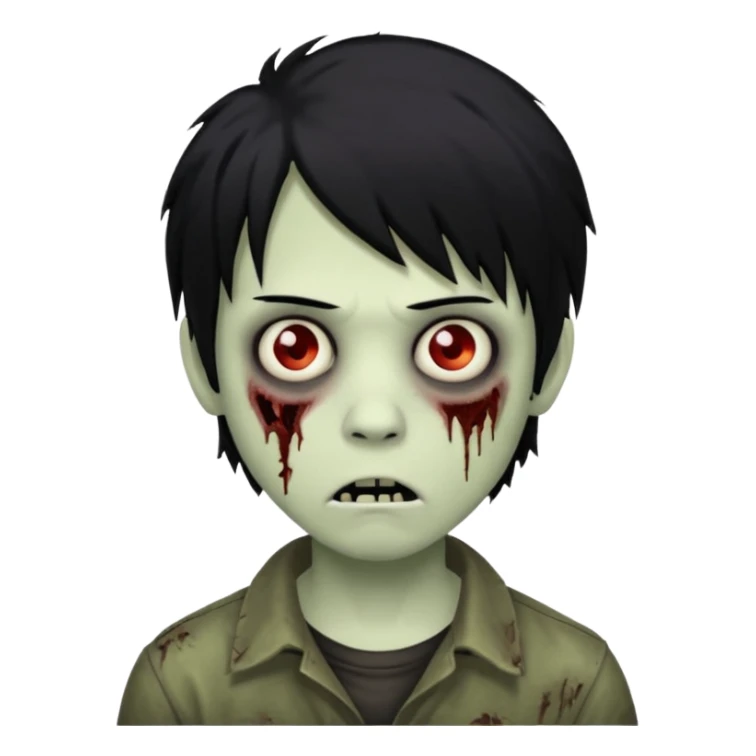 Boy, zombie, black hair, medium long, emo, shaggy, dark, spooky, creepy expression  sticker