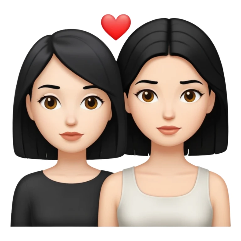 two lesbians in love, both are white and both have black hair, one long and one short sticker