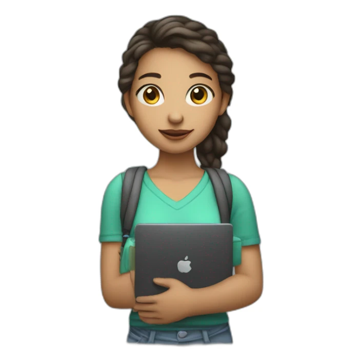 IT light skin girl student holding laptop sticker