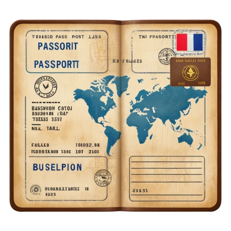 Passport with travel stamps and boarding pass sticker
