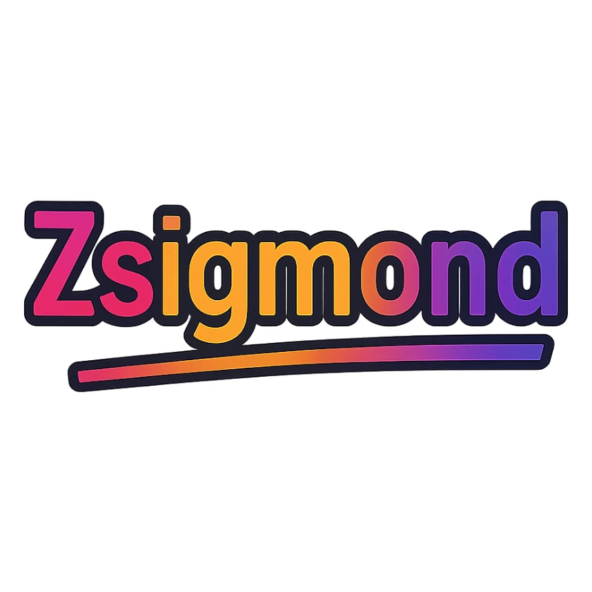 modern colorful gradient typography of the name Zsigmond with dark outline, dynamic slanted or partial underline, in the style of reference patterns sticker