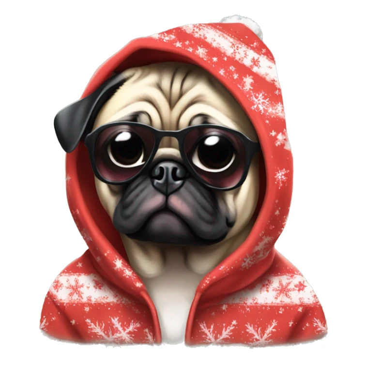 Pug christmas anime wearing hoodie and shades cool sticker