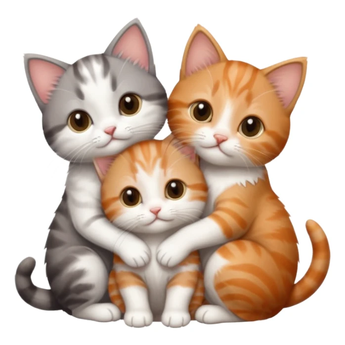 3 very small kittens cuddling together all different colours, the first one is grey and white, the second is ginger and white and the third is brown tabby and white sticker