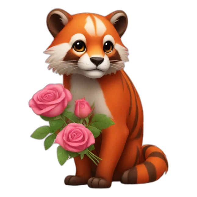 Ailurus fulgens avec un bouquet de rose sticker