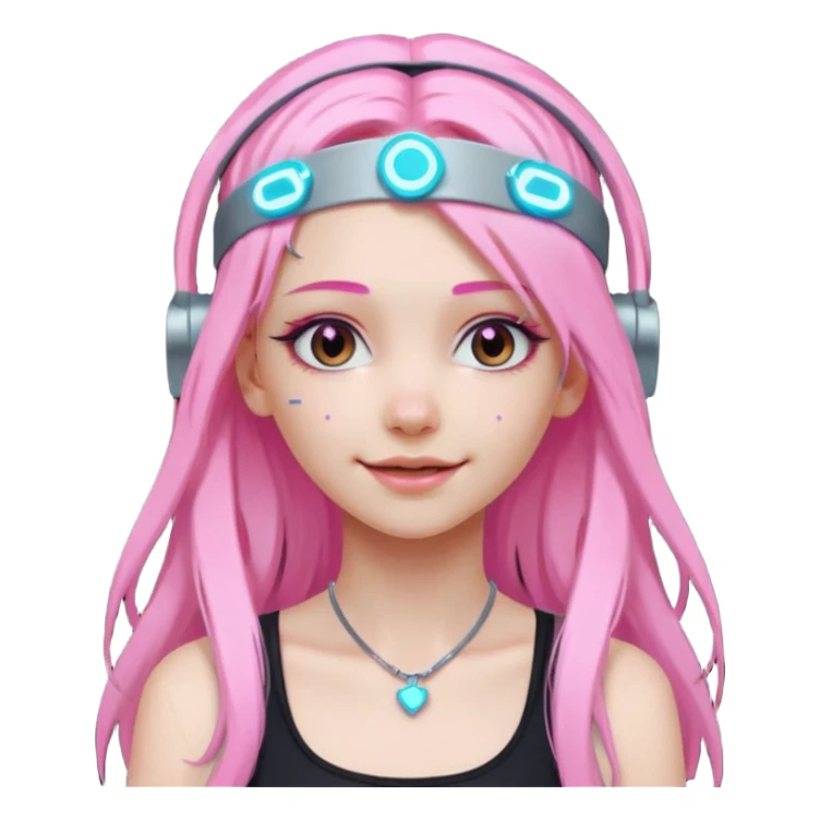 girl neon cyberpunk light pink happy long hair sticker