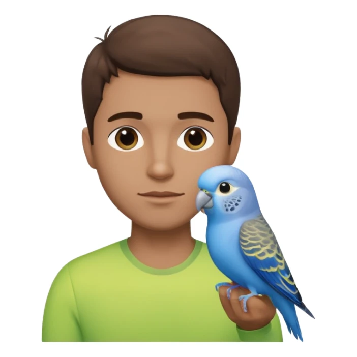 blue budgie parakeet with handsome Cuban brown haired man no beard sticker